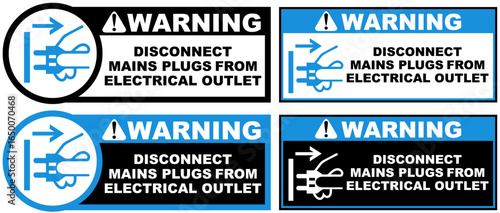 Set Collections disconnect mains plugs from electrical outlet warning sign template design vector illustration