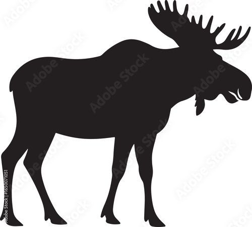 Black Silhouette of a Moose with Large Antlers on White Background animal wildlife