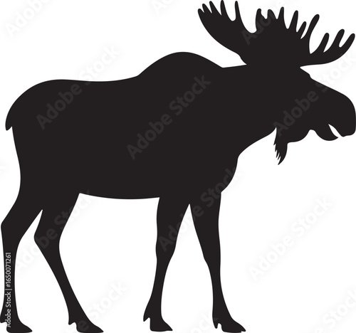 Black Silhouette of a Moose with Large Antlers on White Background animal wildlife