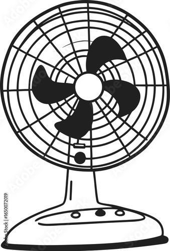 Cool Breeze of Comfort: A graphic illustration of an electric fan offers a visual representation of cool air, its blades ready to circulate and bring relief.
