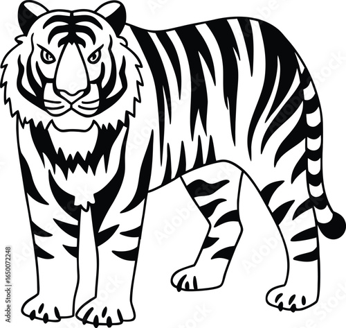Majestic Tiger Illustration: A striking illustration captures the raw power and beauty of a tiger, its black stripes contrasting dramatically against its form.