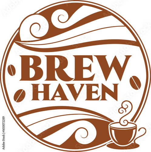 Brew Haven Logo: A visually captivating logo design for Brew Haven, exuding warmth and richness with its elegant coffee-themed elements.