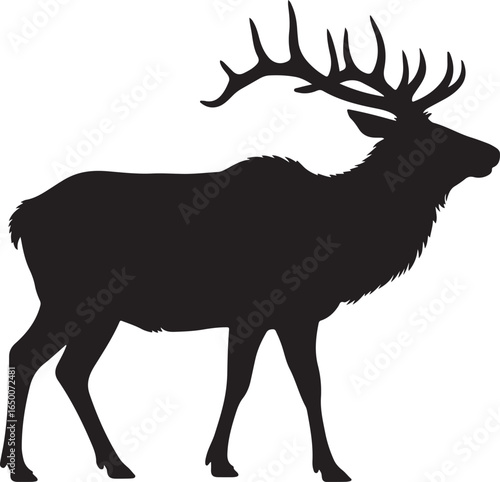 Black Silhouette Elk With Large Antlers Standing On White Background animal wildlife