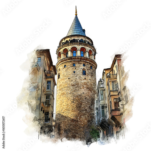 Galata Tower Artistic Impression: A captivating artistic representation of the iconic Galata Tower, a symbol of history and architectural wonder.