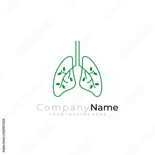lungs and leaf logo concept with line style in blue color