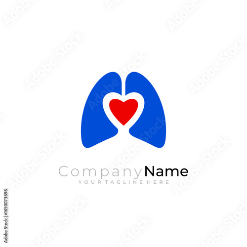 lungs love health logo design with flat style in blue and red color
