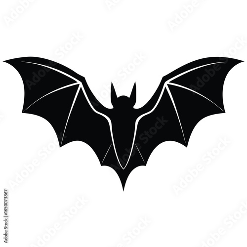 Black bat silhouette spread wings vector
