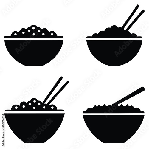 Black bowls of food with chopsticks rice asian food