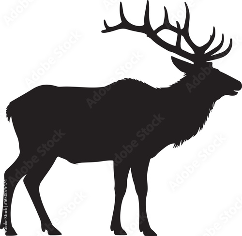 Black Silhouette of an Elk with Large Antlers on White Background animal wildlife