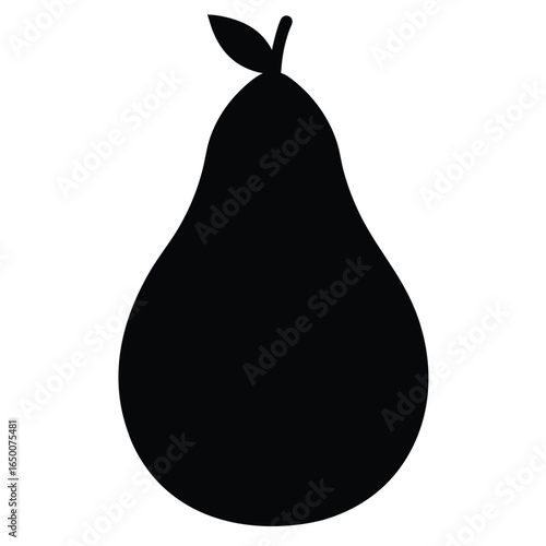 Black pear silhouette with stem and leaf fruit white