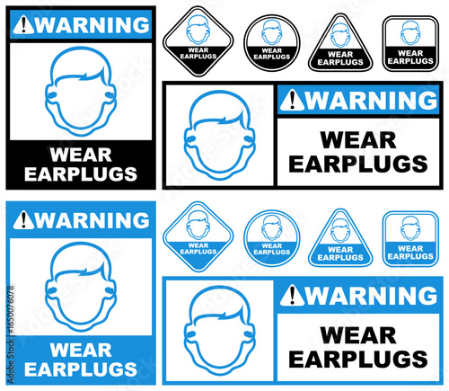 Set Collections wear earplugs warning sign template design vector illustration