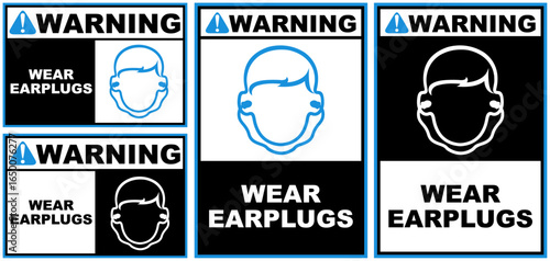 Set warning wear earplugs public sign design vector illustration