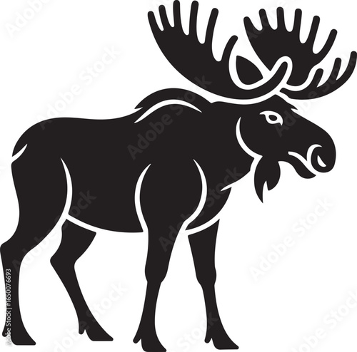Black Silhouette Moose With Large Antlers On White Background animal wildlife