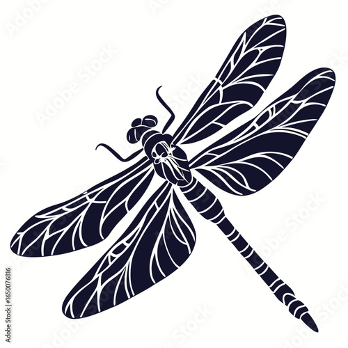 Dark blue dragonfly with intricate wing patterns insect