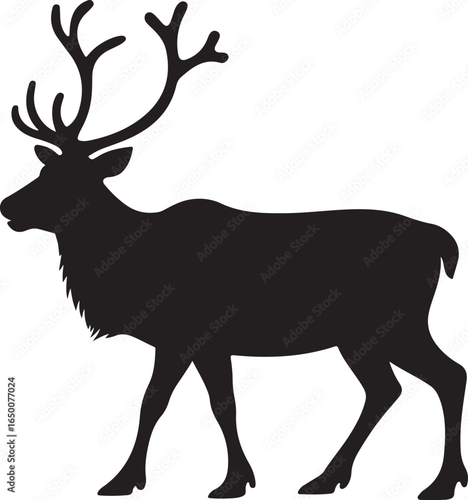 Obraz premium Black silhouette of a reindeer with branching antlers on a white background animal wildlife