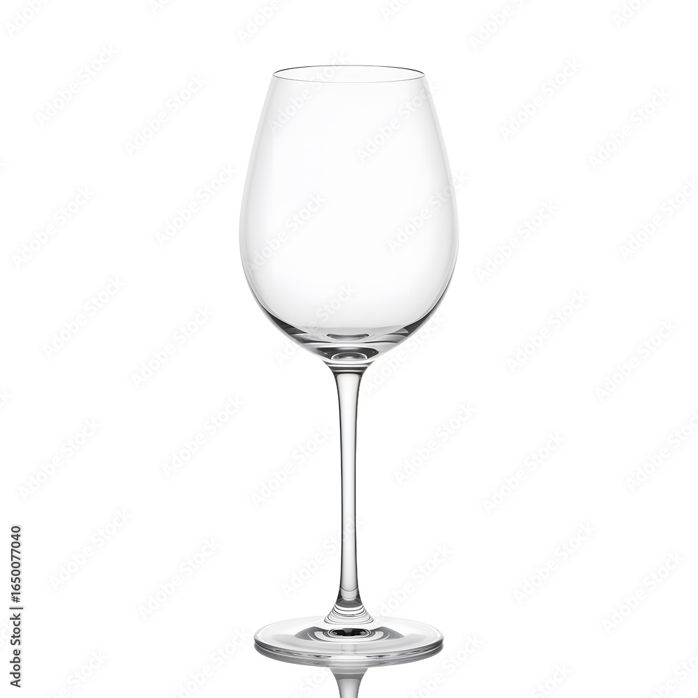 Elegant clear wine glass with a slender stem and reflective base. Elegant clear wine glass with a slender stem and reflective base.