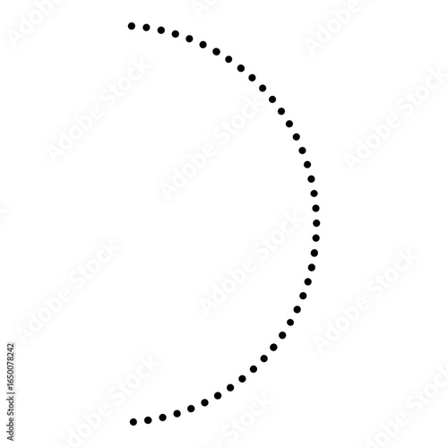 Minimal dotted semicircle arc illustration, abstract curved line pattern for design, motion, decoration, border, and geometric graphic.