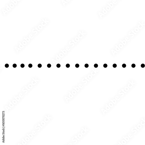 Straight horizontal dotted line illustration, minimal black dot pattern for decoration, separation, border design, and graphic elements.