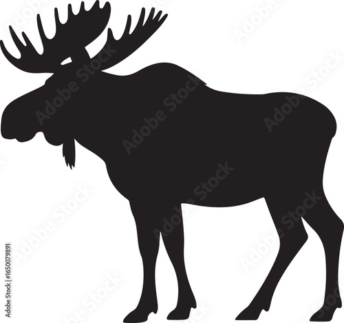 Black Silhouette of a Male Moose with Large Antlers on White Background animal wildlife