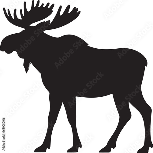 Black Silhouette of a Male Moose with Large Antlers on White Background animal wildlife