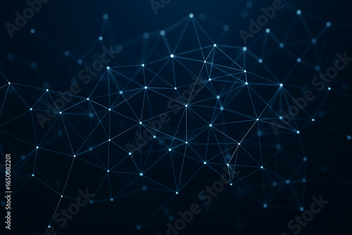 Abstract Dark Blue Network Connection Background with Connected Dots and Lines