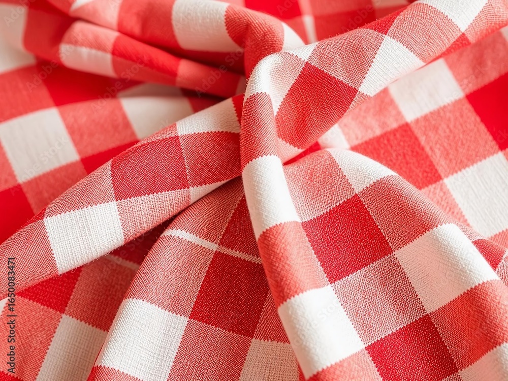 Obraz premium Red and White Checkered Napkin, Gentle Folds, Elegant Table Setting