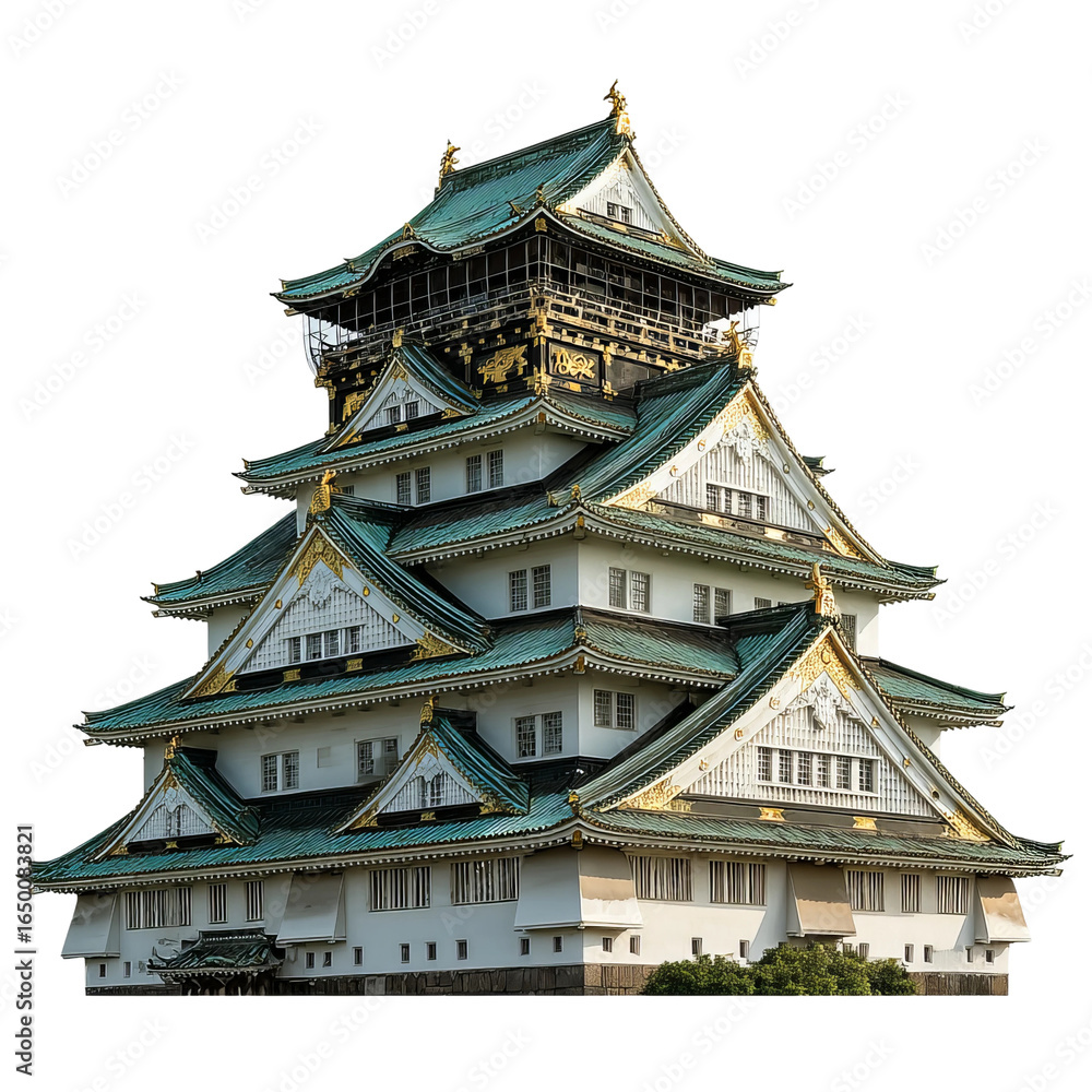 Fototapeta premium Osaka Castle's Grandeur: A magnificent Japanese castle showcasing intricate architectural design, and cultural heritage, a symbol of history and artistic achievement.