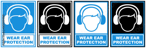 set safety sign wear ear protection symbol design label template vector illustration