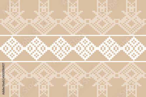 Earthy Tone Traditional Embroidery Art Abstract with Pixel Art Designs for Textile Print