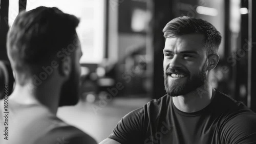 Happy fit man wearing athletic gear, looking towards camera.