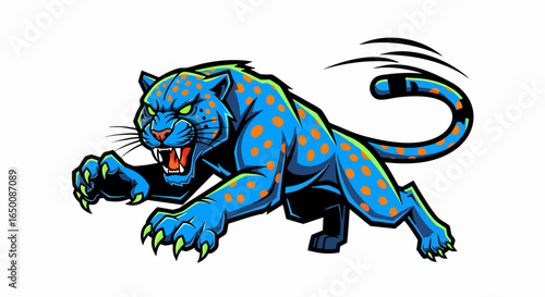 Powerful blue leopard illustration