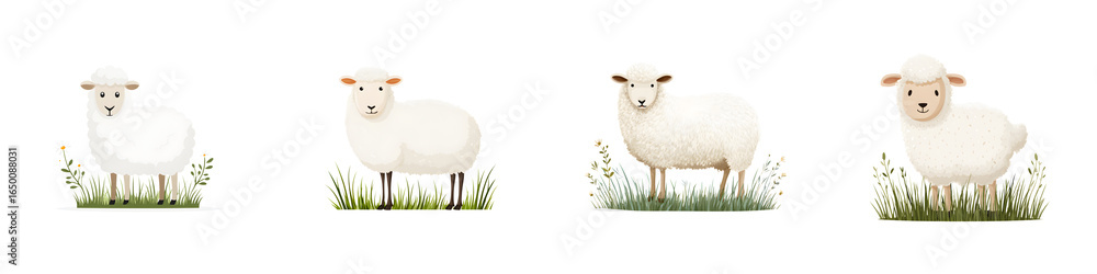 Fototapeta premium Watercolor Sheep Collection on White Background