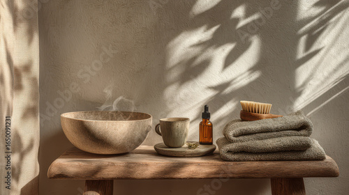 Wallpaper Mural 朝のセルフケア・静かな浴室・天然素材・ハーブティー・穏やかな光・余白 / Serene Japandi Self-Care Still Life with Natural Light
 Torontodigital.ca