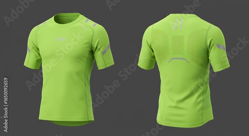 High-Tech Lime Green Athletic Shirt with Reflective Details and Ventilated Panels