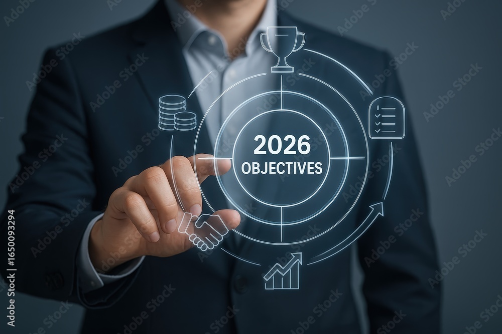 Obraz premium Projected objectives for the year 2026 are displayed.