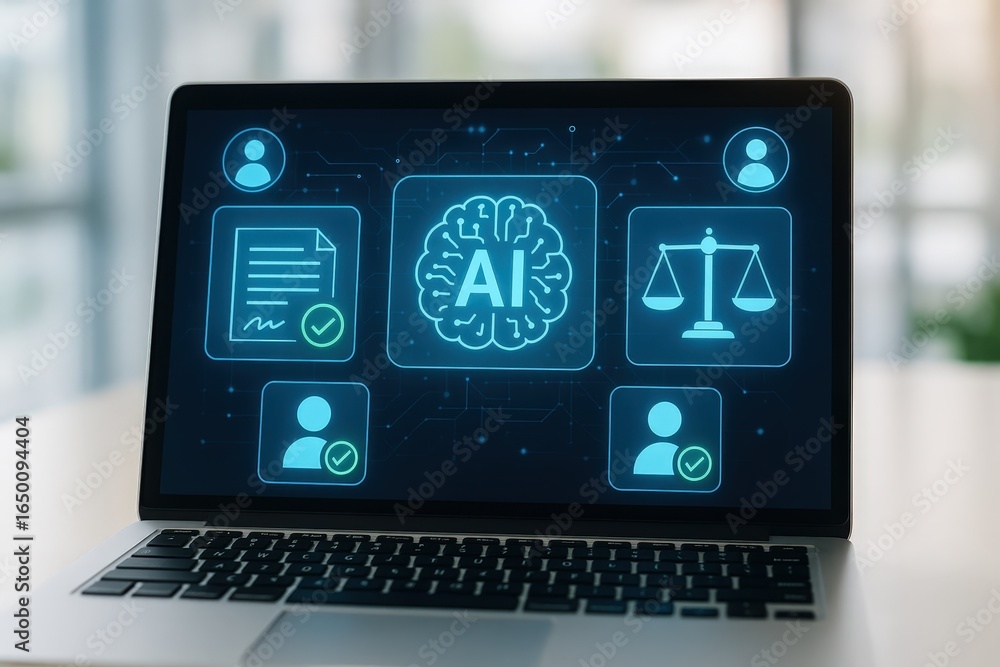 Fototapeta premium Digital interface showing the intersection of artificial intelligence and legal technology.