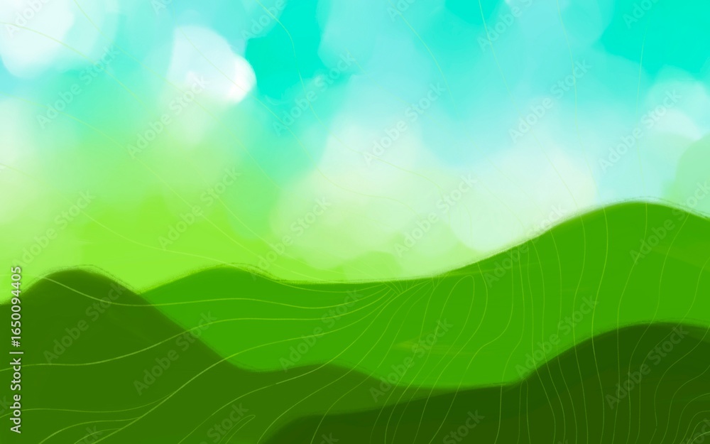 Obraz premium Abstract watercolor hand painted landscape background, green nature.