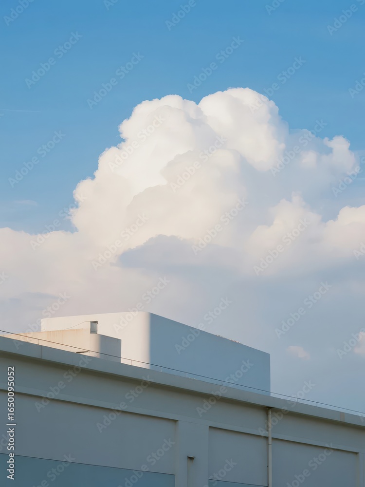 Fototapeta premium Fluffy white cloud in baby blue sky, serene summer simplicity