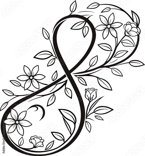 floral infinity symbol with decorative flowers and leaves