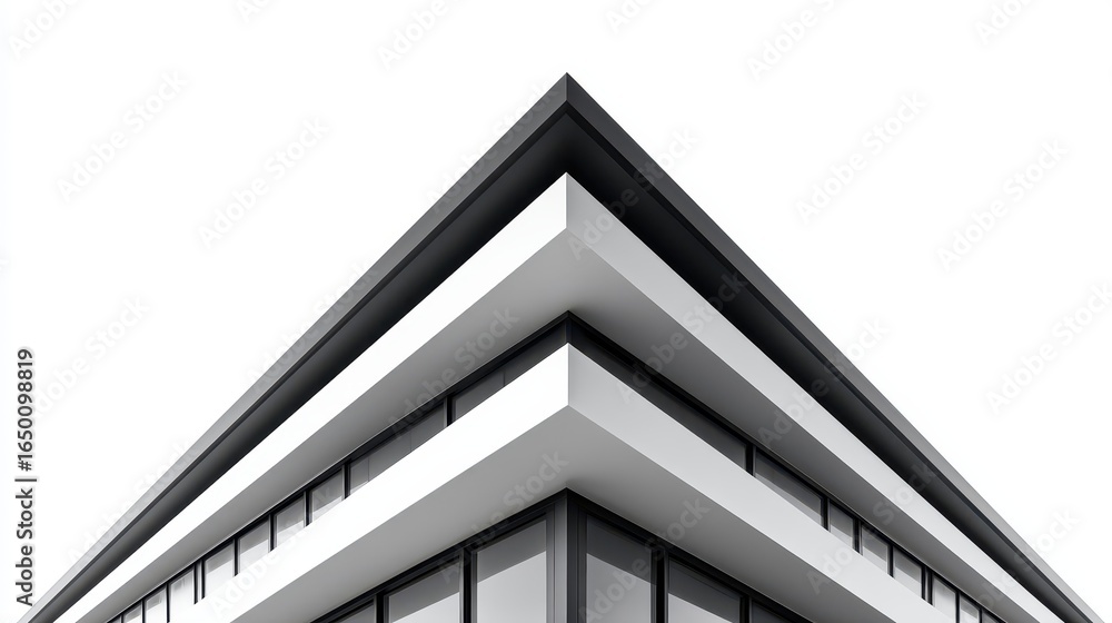 Obraz premium Modern architecture featuring sharp angles and sleek lines against a white background.