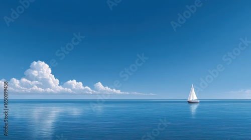 A serene sailboat gliding across calm blue waters under a clear sky.