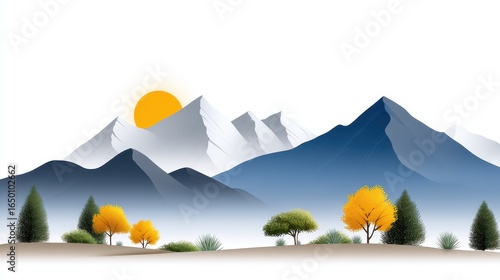 Stunning mountain landscape at sunrise with vibrant autumn trees and rolling hills.