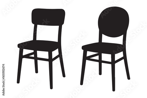 Set of black chair silhouette icon vector. Simple chair silhouette