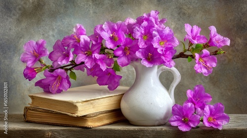 Wallpaper Mural Elegant Floral Arrangement with Pink Flowers on Shelf Torontodigital.ca