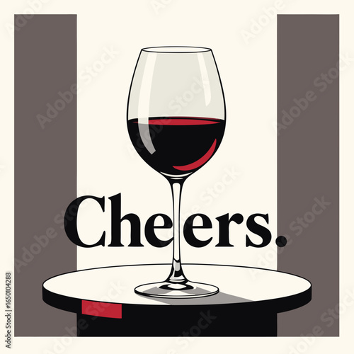 Minimalist vector wine glass and ‘Cheers’ typography