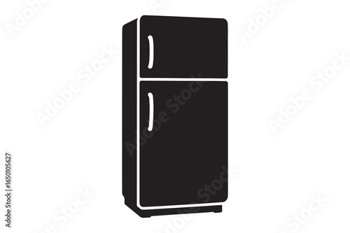 Refrigerator silhouette vector icon. Black illustration of a two-door fridge freezer, isolated on a white background. Symbol for kitchen appliances and home