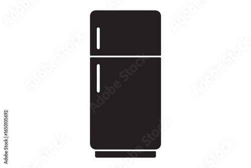 Refrigerator silhouette vector icon. Black illustration of a two-door fridge freezer, isolated on a white background. Symbol for kitchen appliances and home