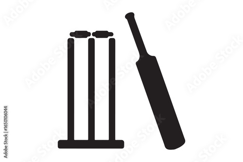 Cricket bat, stumps and bails icon 
