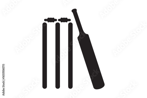 Cricket bat, stumps and bails icon 