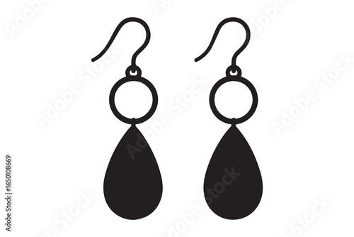 Elegant black gold earrings, studio shot, white background, jewelry fashion